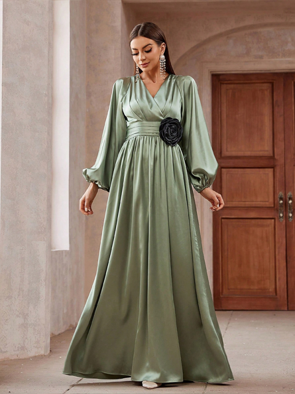 KY1400-LS Külkereskedelmi Őszi és Téli Női Bő Ruha Európai és Amerikai Bankett Elegáns Divat Rakott Szatén Ruha