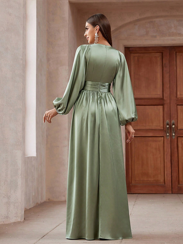 KY1400-LS Külkereskedelmi Őszi és Téli Női Bő Ruha Európai és Amerikai Bankett Elegáns Divat Rakott Szatén Ruha