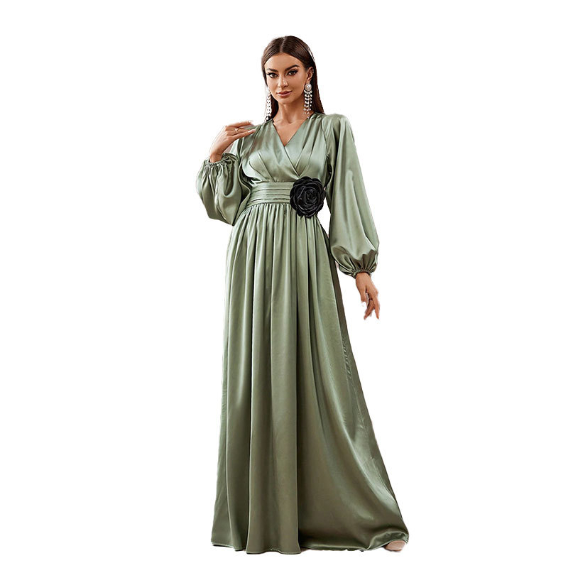 KY1400-LS Külkereskedelmi Őszi és Téli Női Bő Ruha Európai és Amerikai Bankett Elegáns Divat Rakott Szatén Ruha