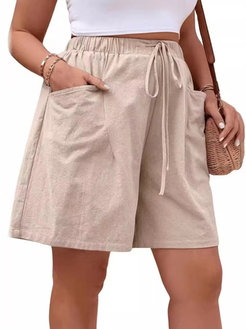 Határokon átnyúló Amazon AliExpress 2024 női nagy méretű zsebes húzózsinóros derekú laza rövidnadrág