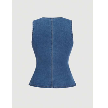 Γυναικεία αμάνικα τζιν τοπ με χρυσό κουμπιά, επαγγελματική, casual, γυναικεία ρούχα 2025, νέα, διασυνοριακή