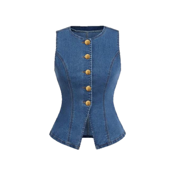 Γυναικεία αμάνικα τζιν τοπ με χρυσό κουμπιά, επαγγελματική, casual, γυναικεία ρούχα 2025, νέα, διασυνοριακή