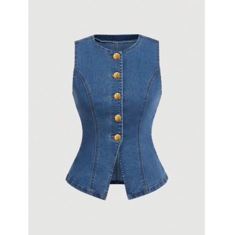 Női ujjatlan farmer felsők, arany gombos, üzleti, hétköznapi, női ruházat, 2025-ös új, határokon átnyúló megjelenés