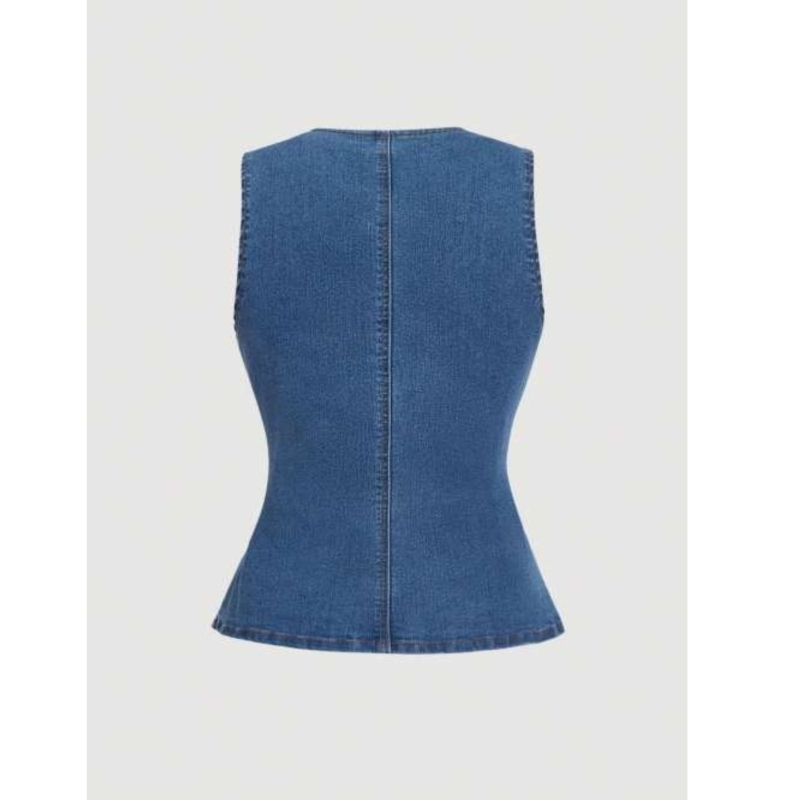 Női ujjatlan farmer felsők, arany gombos, üzleti, hétköznapi, női ruházat, 2025-ös új, határokon átnyúló megjelenés