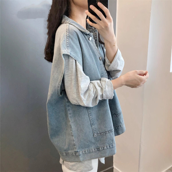 Enyhén duci farmermellény Női tavaszi-nyári plus size Chubby Sister laza karcsúsító külső viselet ujjatlan vállpántos kabát