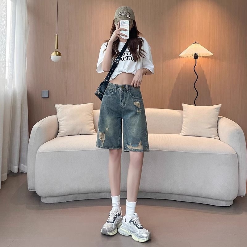 Cementszürke farmernadrág nőknek 2025 tavasz és nyár új magas derekú karcsúsító megjelenésű A-vonalú, 5 pontos szaggatott egyenes szabású nadrág