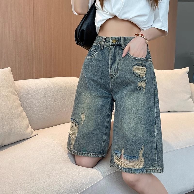 Cementszürke farmernadrág nőknek 2025 tavasz és nyár új magas derekú karcsúsító megjelenésű A-vonalú, 5 pontos szaggatott egyenes szabású nadrág