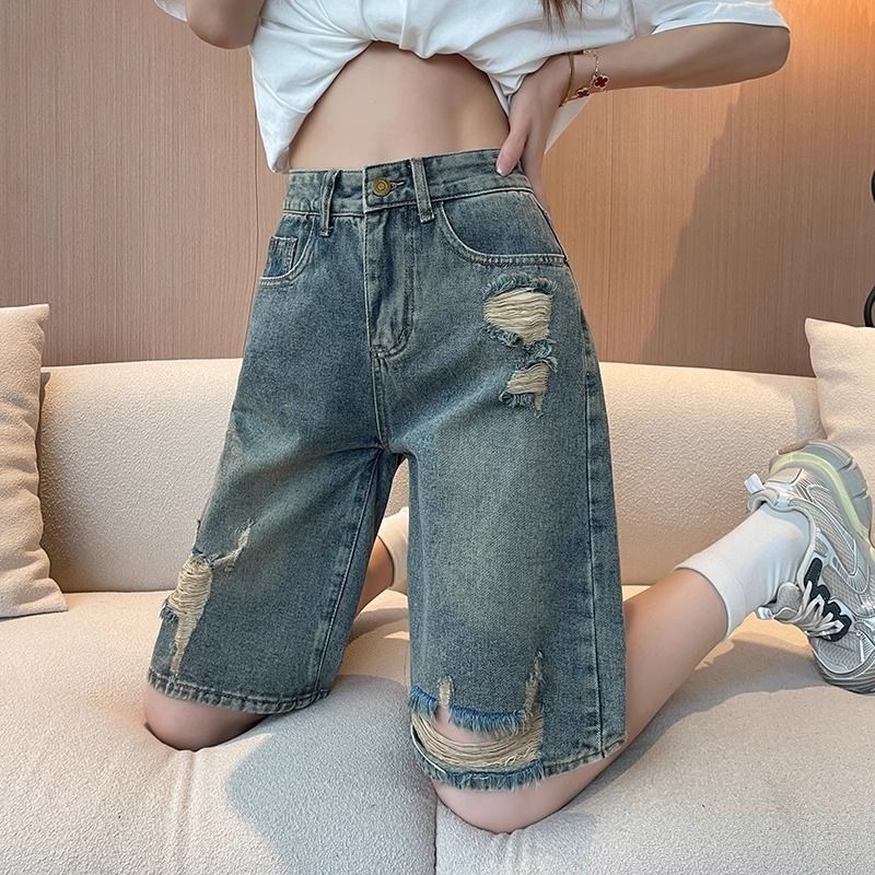 Cementszürke farmernadrág nőknek 2025 tavasz és nyár új magas derekú karcsúsító megjelenésű A-vonalú, 5 pontos szaggatott egyenes szabású nadrág