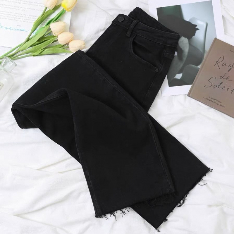 Cementszürke farmernadrág nőknek 2025 tavasz és nyár új magas derekú karcsúsító megjelenésű A-vonalú, 5 pontos szaggatott egyenes szabású nadrág