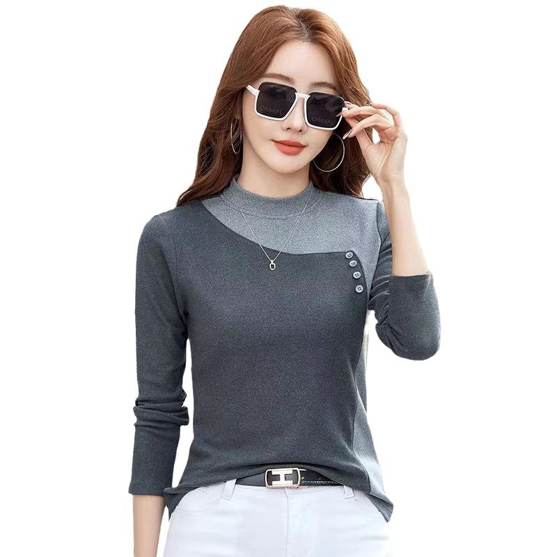 Német bársony aljú ing női belső kabát 2024 őszi-téli új varrásos gallérral női csiszolható kétoldalas bársony póló rövid ing