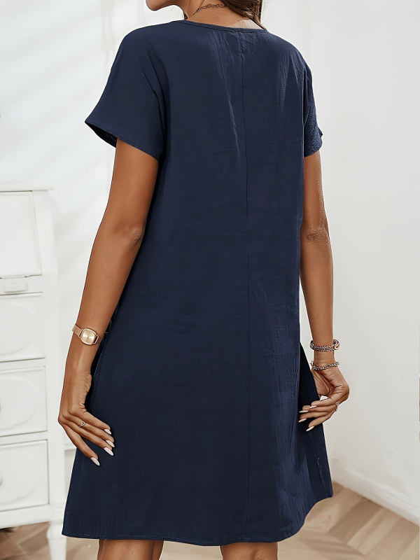 Nyári Lezser Cipzáras Félgombolós Díszes Dupla Zsebes Rövid Ujjú Ruha