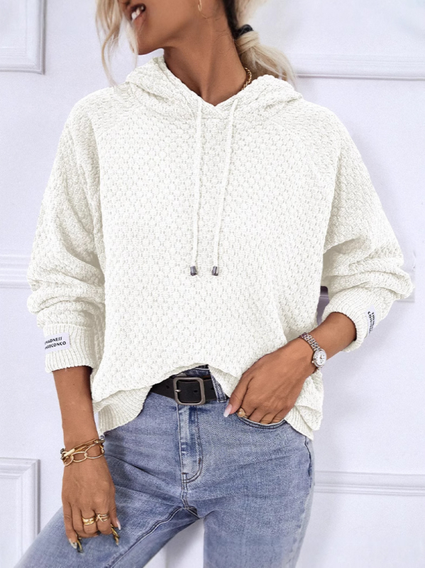 2025-ös határokon átnyúló Amazon őszi és téli új, bő, kapucnis, kötött pulóver, foltos, tiszta színű pulóver