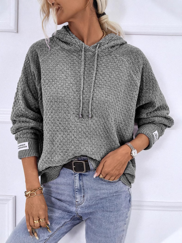 2025-ös határokon átnyúló Amazon őszi és téli új, bő, kapucnis, kötött pulóver, foltos, tiszta színű pulóver