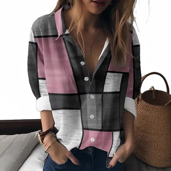 American Cross-Border 2025 új, lezser, sokoldalú, divatos, kiváló minőségű, csíkos, kockás női hosszú ujjú ing