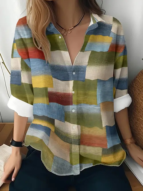 American Cross-Border 2025 új, lezser, sokoldalú, divatos, kiváló minőségű, csíkos, kockás női hosszú ujjú ing