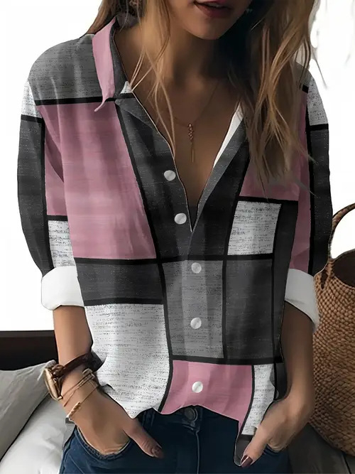 American Cross-Border 2025 új, lezser, sokoldalú, divatos, kiváló minőségű, csíkos, kockás női hosszú ujjú ing