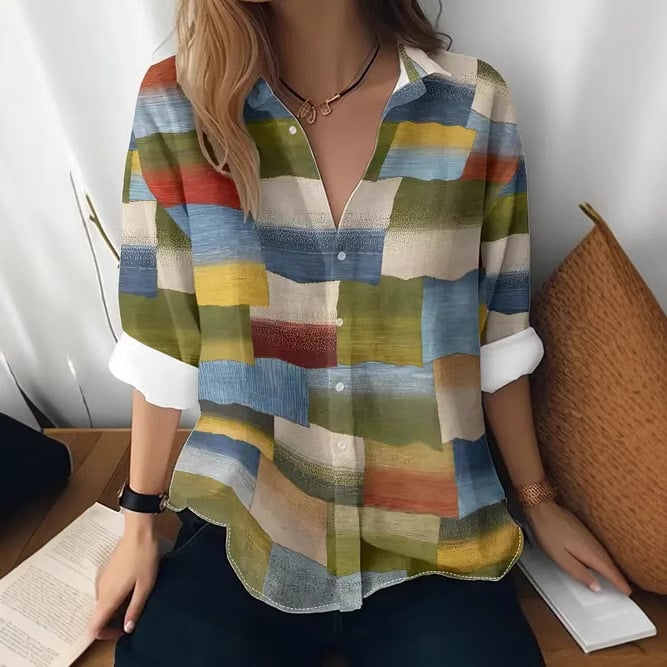 American Cross-Border 2025 új, lezser, sokoldalú, divatos, kiváló minőségű, csíkos, kockás női hosszú ujjú ing