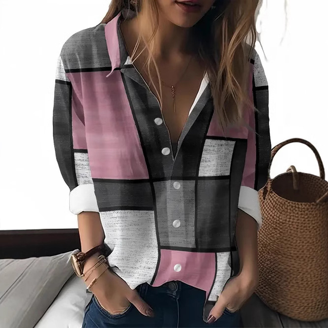 American Cross-Border 2025 új, lezser, sokoldalú, divatos, kiváló minőségű, csíkos, kockás női hosszú ujjú ing