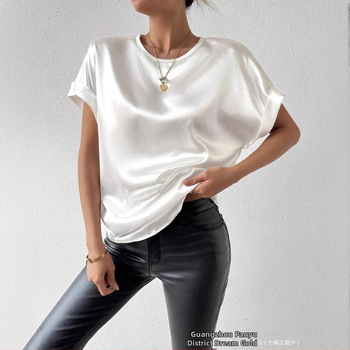 2025 m. „Amazon Temu Cross-border“ moteriški europietiški ir amerikietiški „Gladies'“ ploni viršutiniai marškinėliai su vienspalviais, be sagų, trumpomis rankovėmis.