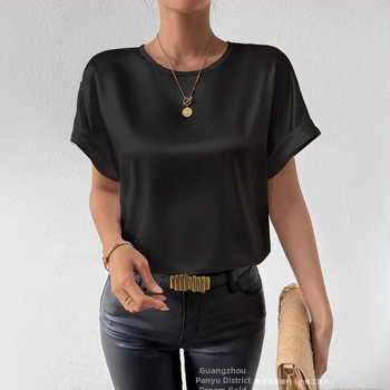 2025 m. „Amazon Temu Cross-border“ moteriški europietiški ir amerikietiški „Gladies'“ ploni viršutiniai marškinėliai su vienspalviais, be sagų, trumpomis rankovėmis.