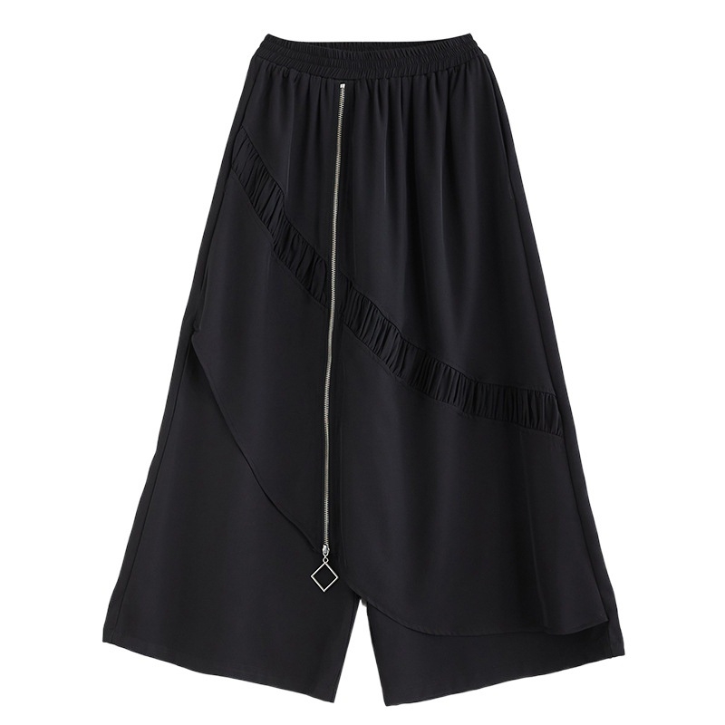 Valódi 2024-es nyári ruha, új hongkongi stílusú, niche széles szárú nadrág, személyre szabott cipzáras varrással, divatos, minden mérkőzésre alkalmas, egyszínű nadrág