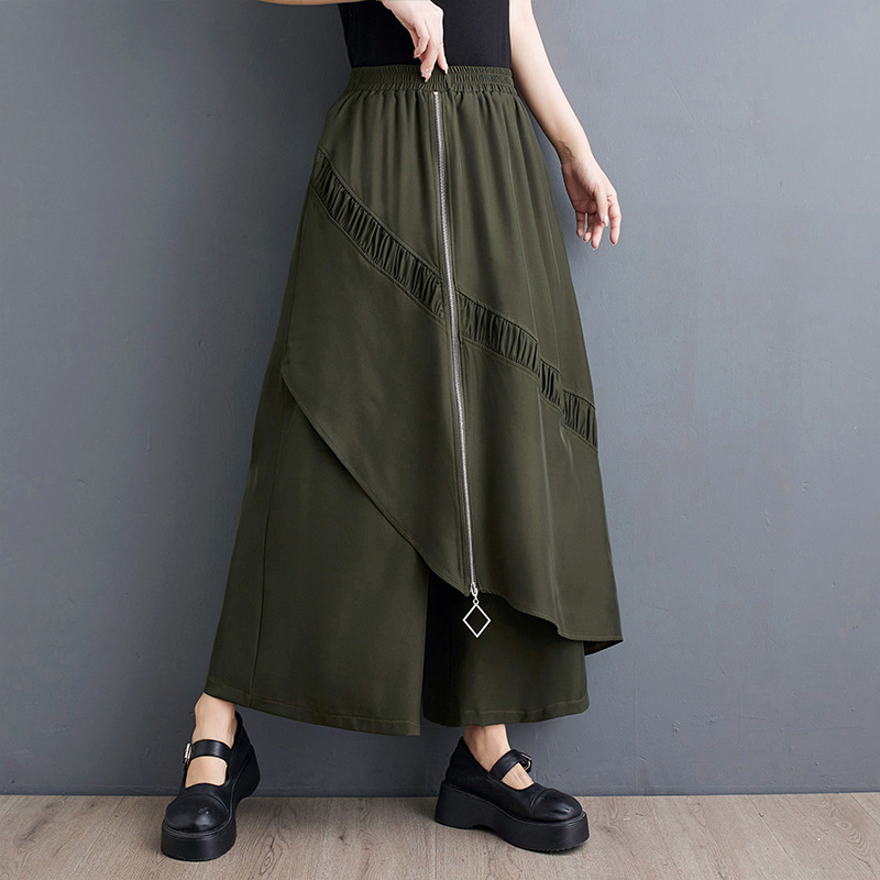 Valódi 2024-es nyári ruha, új hongkongi stílusú, niche széles szárú nadrág, személyre szabott cipzáras varrással, divatos, minden mérkőzésre alkalmas, egyszínű nadrág