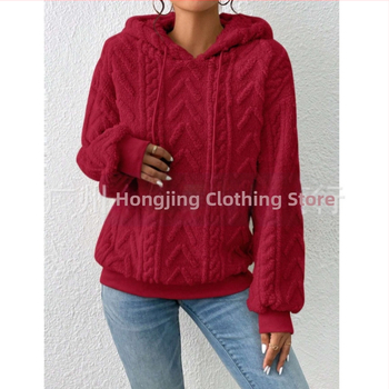 Hanorac casual cu mânecă lungă din catifea, cu glugă și șnur, pentru femei, cu umeri goi, Amazon, toamnă nouă, model Teddy