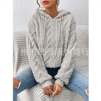 Hanorac casual cu mânecă lungă din catifea, cu glugă și șnur, pentru femei, cu umeri goi, Amazon, toamnă nouă, model Teddy