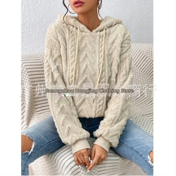 Hanorac casual cu mânecă lungă din catifea, cu glugă și șnur, pentru femei, cu umeri goi, Amazon, toamnă nouă, model Teddy