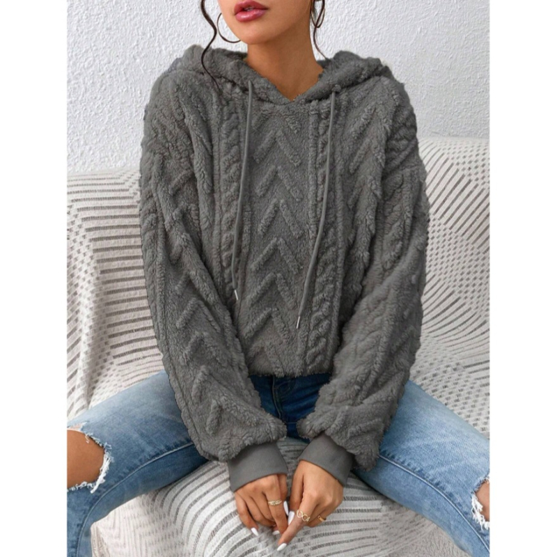 Hanorac casual cu mânecă lungă din catifea, cu glugă și șnur, pentru femei, cu umeri goi, Amazon, toamnă nouă, model Teddy