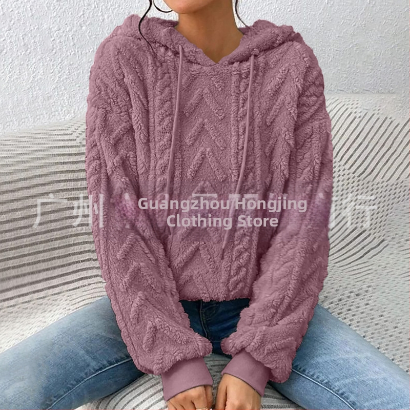 Hanorac casual cu mânecă lungă din catifea, cu glugă și șnur, pentru femei, cu umeri goi, Amazon, toamnă nouă, model Teddy