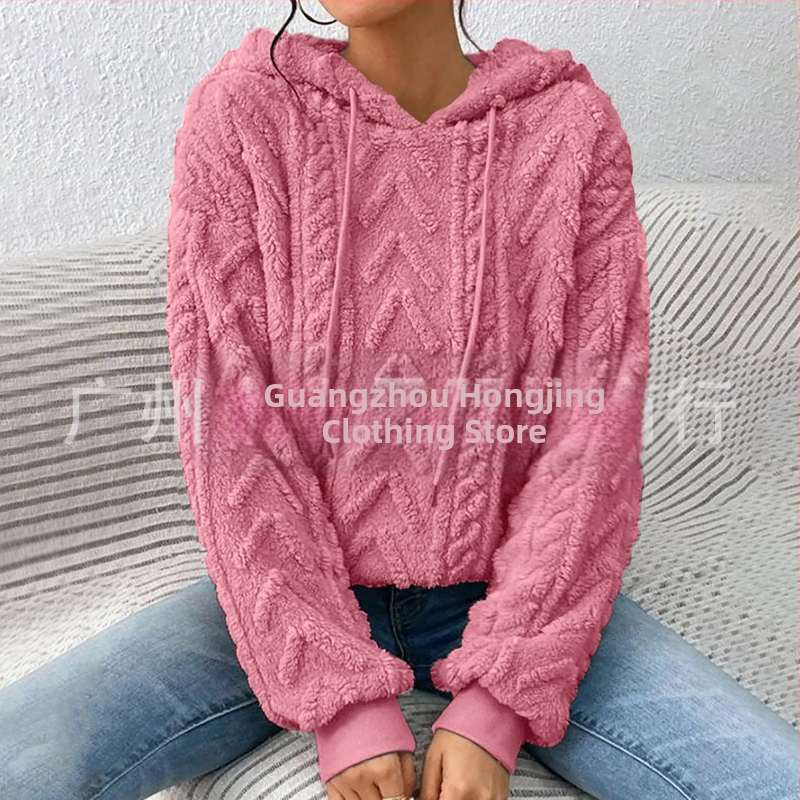 Hanorac casual cu mânecă lungă din catifea, cu glugă și șnur, pentru femei, cu umeri goi, Amazon, toamnă nouă, model Teddy