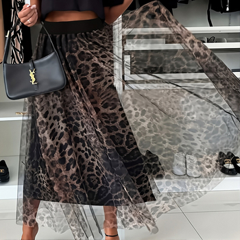 Elegáns leopárdmintás szoknya, nyári, új, könnyű luxus, magas derekú, csípőt takaró, laza és elegáns tüll, A-vonalú hosszú szoknya nőknek