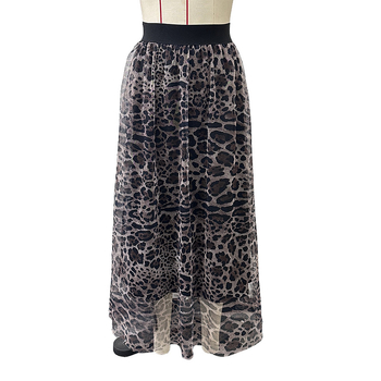Elegáns leopárdmintás szoknya, nyári, új, könnyű luxus, magas derekú, csípőt takaró, laza és elegáns tüll, A-vonalú hosszú szoknya nőknek