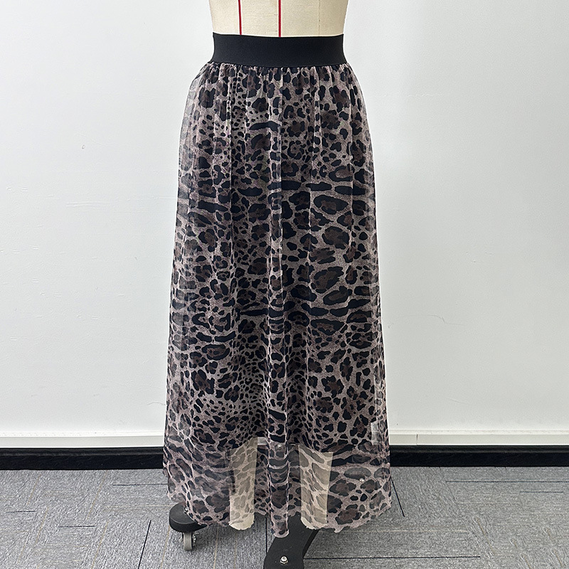 Elegáns leopárdmintás szoknya, nyári, új, könnyű luxus, magas derekú, csípőt takaró, laza és elegáns tüll, A-vonalú hosszú szoknya nőknek