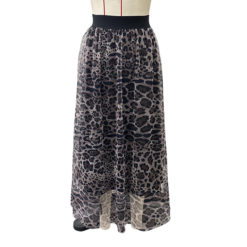 Elegáns leopárdmintás szoknya, nyári, új, könnyű luxus, magas derekú, csípőt takaró, laza és elegáns tüll, A-vonalú hosszú szoknya nőknek