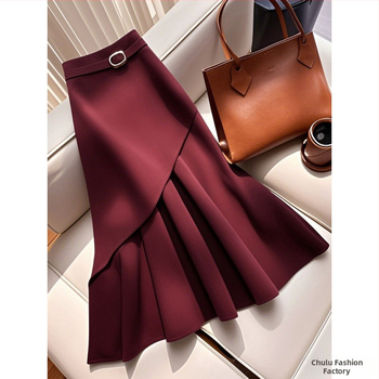 Γυναικεία φούστα με overskirt σε στιλ δυτικού στιλ, σε στυλ Άνοιξης 2025, υψηλής ποιότητας και πολύ όμορφη κόκκινη φούστα