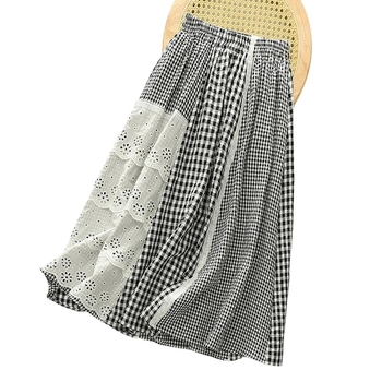 Φούστα Mori με Καλοκαιρινό Νέο Στυλ, Γυναικεία Καρό Φούστα, Μικρή, Φρέσκια Καρό, Γραμμή Α, Μεγάλη, Φούστα με Κούνιες 34044