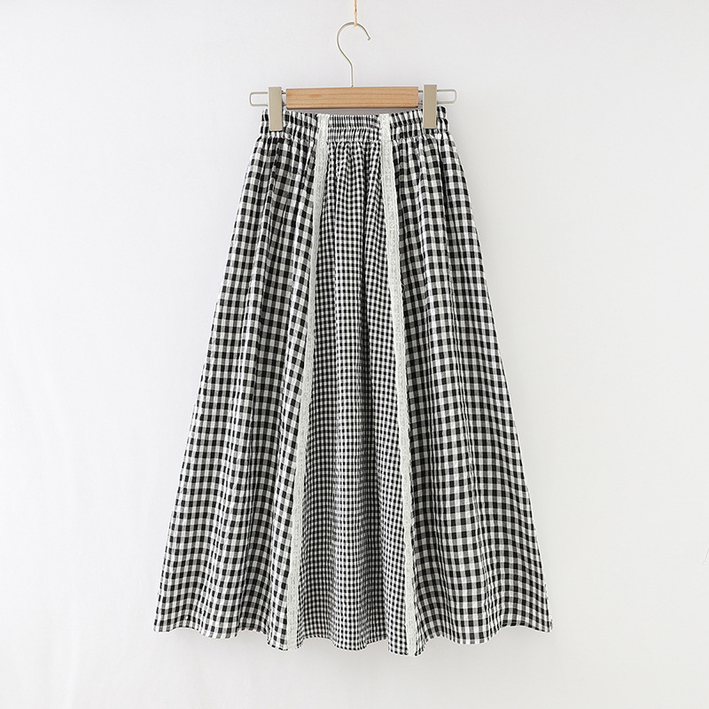 Nyári új stílusú szoknya Mori női kockás szoknya kicsi, friss kockás, A-vonalú, nagy lenge szoknya 34044