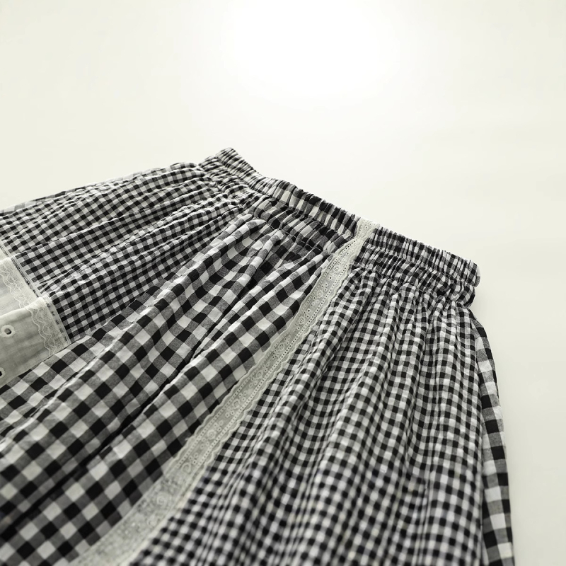 Nyári új stílusú szoknya Mori női kockás szoknya kicsi, friss kockás, A-vonalú, nagy lenge szoknya 34044