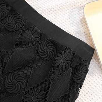 Γυναικεία καλοκαιρινή φούστα με καυτό τελείωμα και κοψίματα, ψηλόμεση δαντελένια φούστα σε γραμμή Α, πλεκτή φούστα σε μεσαίο μήκος, μαύρη