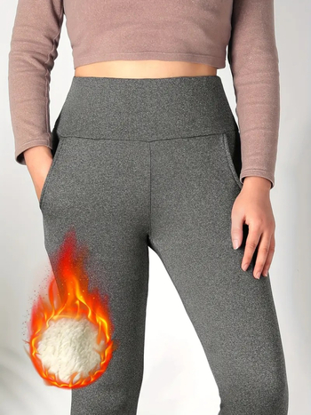 Prekogranične popularne ženske jesenske i zimske visokostruke rastezljive termalne trenirke s podstavom od flisa i tajicama od janjećeg flisa s rupicama u trbuhu