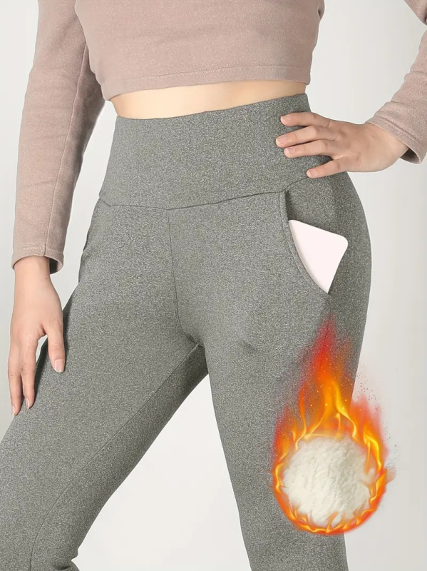 Prekogranične popularne ženske jesenske i zimske visokostruke rastezljive termalne trenirke s podstavom od flisa i tajicama od janjećeg flisa s rupicama u trbuhu