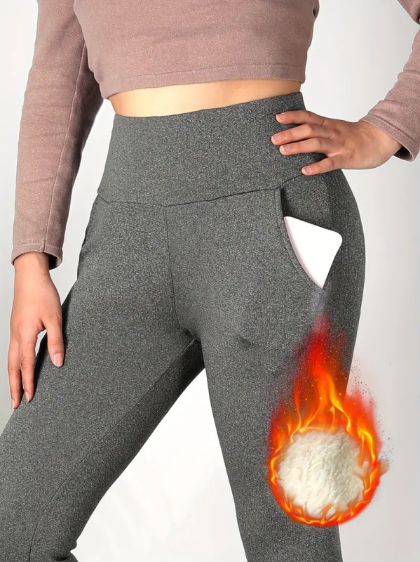 Prekogranične popularne ženske jesenske i zimske visokostruke rastezljive termalne trenirke s podstavom od flisa i tajicama od janjećeg flisa s rupicama u trbuhu