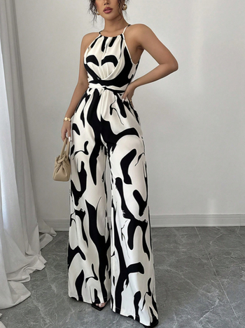 Νέα καλοκαιρινά γυναικεία ρούχα με ρετρό, ευέλικτη ολόσωμη φόρμα με κορδόνια και λεπτό τελείωμα στη μέση, τυπωμένη με λάστιχο στο τελείωμα για γυναίκες, καλοκαιρινή, υψηλής ποιότητας