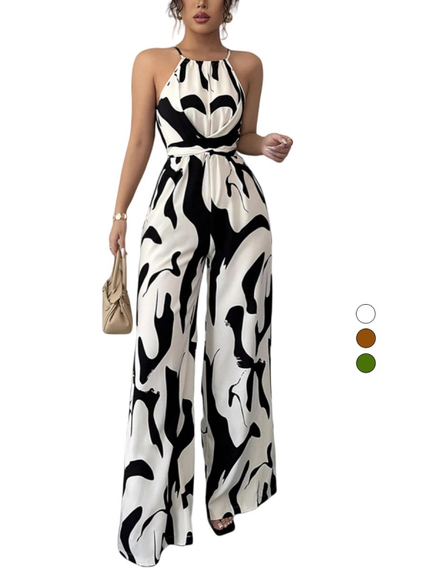 Új nyári, határokon átnyúló női ruházat, retró, sokoldalú, fűzős, derékra karcsúsító, nyomtatott, félnyakú overál nőknek, nyári, luxus kivitelben