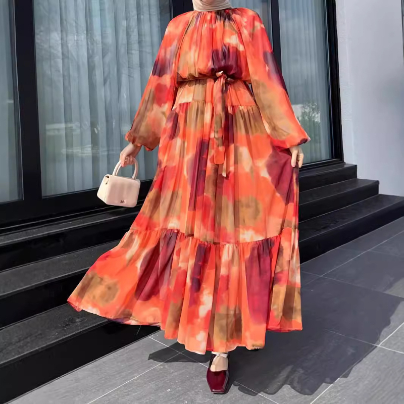 M2886 Határokon átnyúló Amazonas Női Közel-Keleti Muszlim Új Sifon Szőtt Hosszú Elegáns Elegáns Ruha