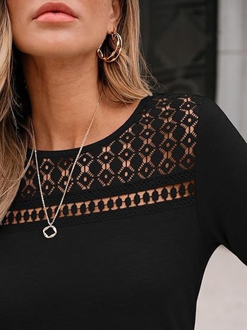 Amazon európai és amerikai határokon átnyúló 3/4-es hosszú ujjú női felsők csipke kivágású üzleti alkalmi kerek nyakú tavaszi és nyári hosszú ujjú női