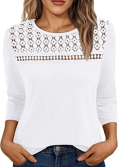 Amazon európai és amerikai határokon átnyúló 3/4-es hosszú ujjú női felsők csipke kivágású üzleti alkalmi kerek nyakú tavaszi és nyári hosszú ujjú női