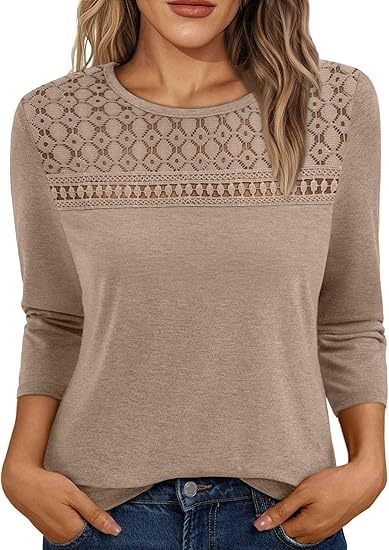 Amazon európai és amerikai határokon átnyúló 3/4-es hosszú ujjú női felsők csipke kivágású üzleti alkalmi kerek nyakú tavaszi és nyári hosszú ujjú női